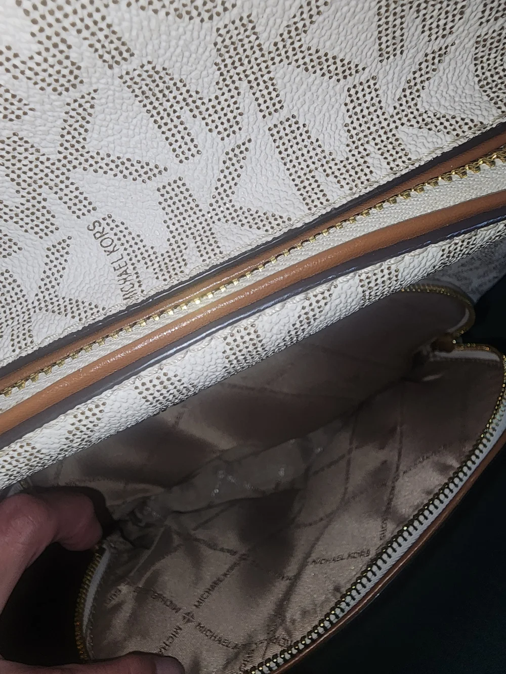 Michael Kors White and Tan MK Logo Backpack